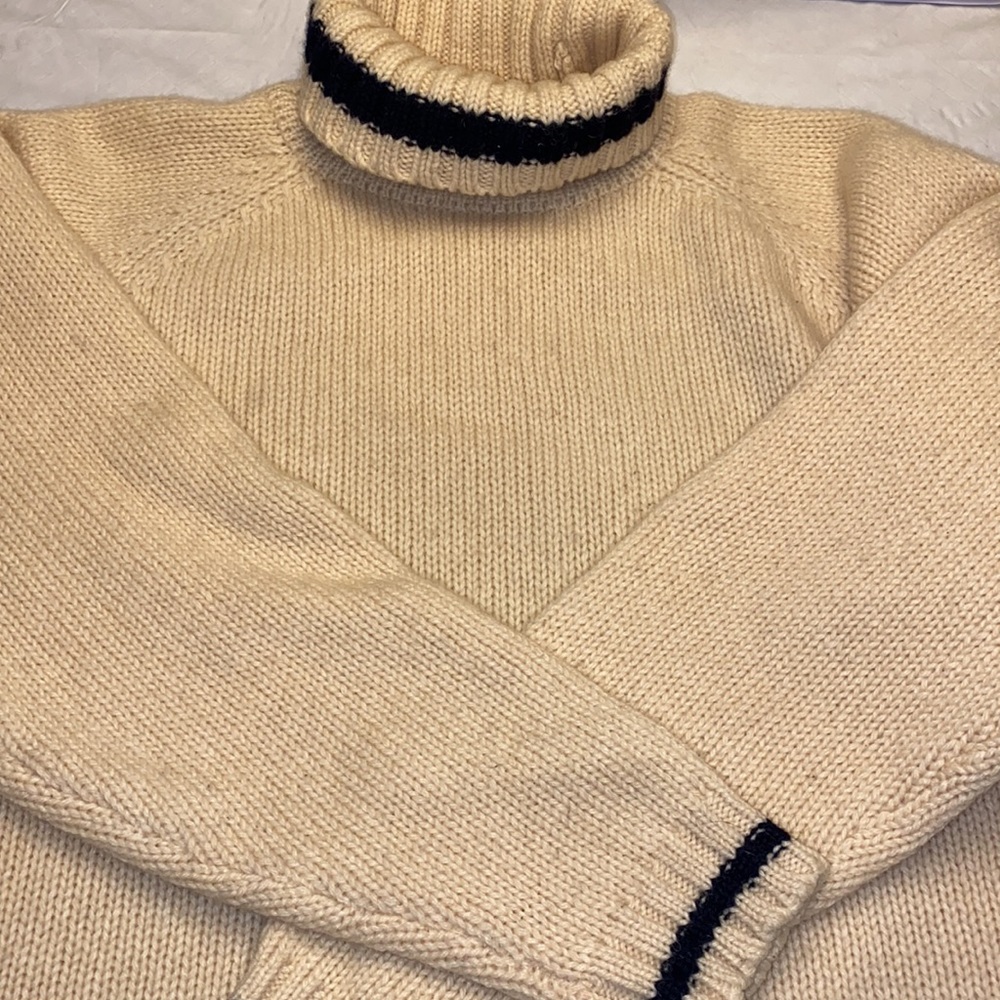 Vintage LL Bean Cream Turtleneck Sweater with Black Trim
